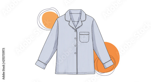Classic striped pajamas top with long sleeves, pocket, and button closure, presented on a minimalist clean background.