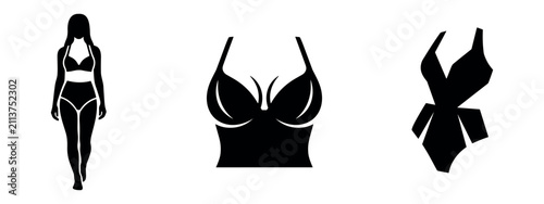 Tableau sur toile Women's lingerie and swimwear vector icons including bikini, bra, and cut-out sw
