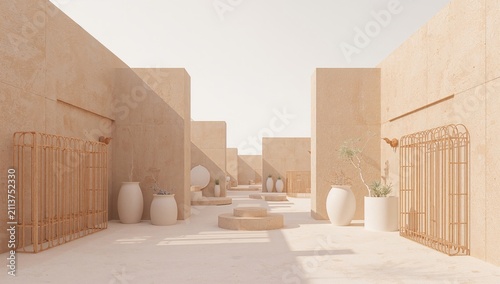 Decorative Elements Arranged on a Simple Surface in a Sunlit Space