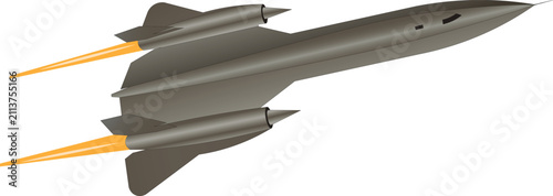 Foto Colored vector illustration of the Lockheed SR-71 Blackbird supersonic stealth aircraft with afterburner flames in flight