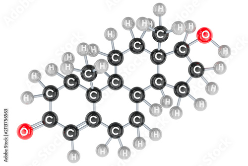 Konstfotografi Testosterone molecule model, transparent background.