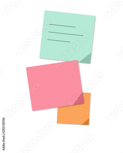 Colorful sticky notes with symbols and text floating