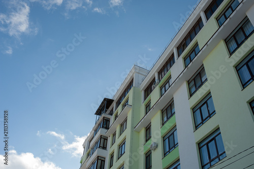 Newly built houses. Modern urban architecture. A group of newly built houses. Residential complex. Campus. Real estate.