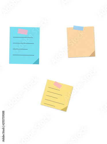 Colorful sticky notes with text and grid paper isolated
