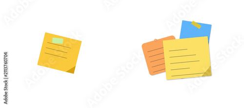 Colorful sticky notes with text floating on a plain background