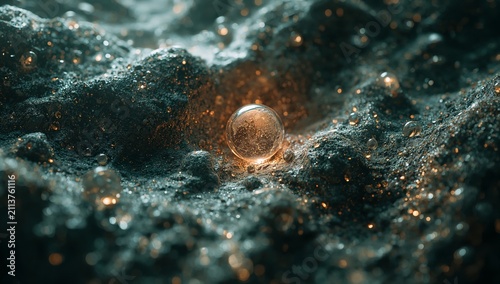 Mystical Stone Column Glows in a Dark Cave Filled With Mist and Shadows