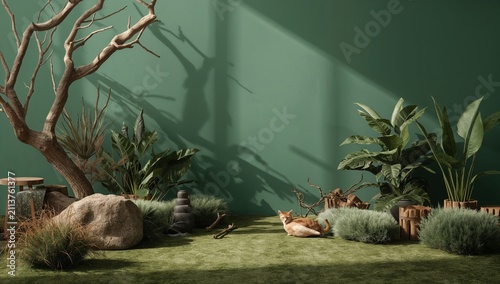 Desert Garden Landscape With Natural Plants and Rocks in a Bright Indoor Space