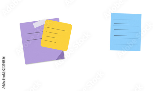 Colorful sticky notes with text on a flat surface