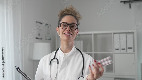 Female doctor explaining medication during video call