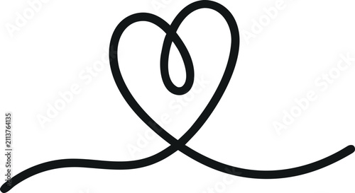 Naklejka Continuous line drawing of a heart shape, simple minimalist romantic symbol, handdrawn doodle style, elegant black stroke