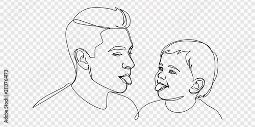 Fotografía Father and child making funny faces together isolated on transparent background,