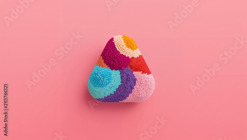 Colorful Textured Object on a Pink Surface With Bright Shapes and Patterns