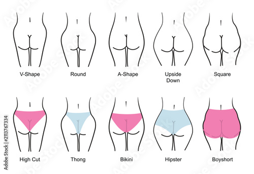Butt Shapes and Female Body Shape Guide with Panty Style Comparison Vector Illustration