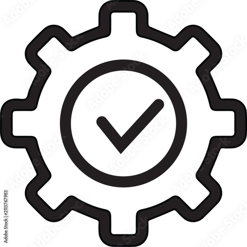 A stylish gear icon with check mark symbol silhouette settings completed or verified configuration sign silhouette