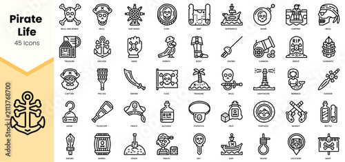 Quadro su tela A collection of 45 pirate-themed icons showcasing various symbols and artifacts of pirate life