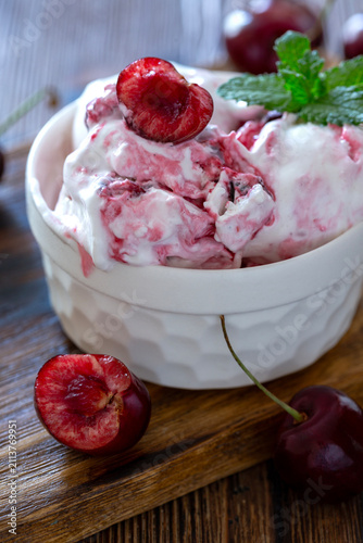 Vanilla-cherry lactose-free ice cream.