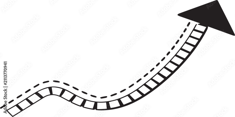 Fototapeta premium Wavy arrow path with ladder steps ascending towards success during a bright day
