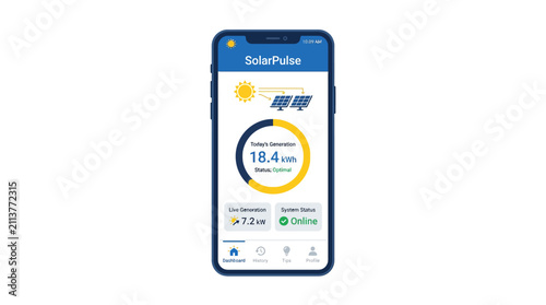 Solar Panel Monitoring App on Smartphone Screen - Energy Generation Data
