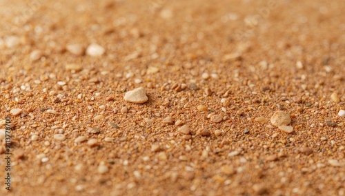 Sand Close up Shows Texture and Small Stones on a Beach in Bright Sunlight Du...