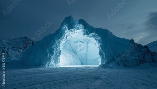 Stunning Ice Castle Stands Tall in a Frozen Landscape Under a Cloudy Sky