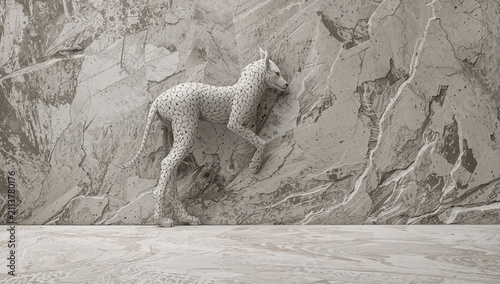 Sculpture of Animal Climbing on a Textured Wall in a Modern Gallery Space