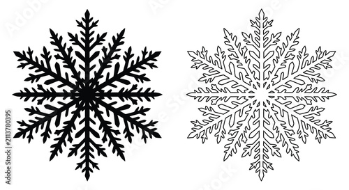Photography Snowflake Silhouettes And Line Art On White Background
