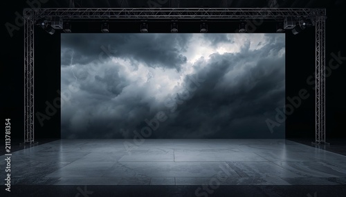 Cloudy Sky Backdrop on Stage With Stage Lights Ready for Performance