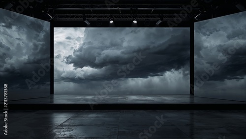 Cloudy Sky Backdrop on Stage With Stage Lights Ready for Performance