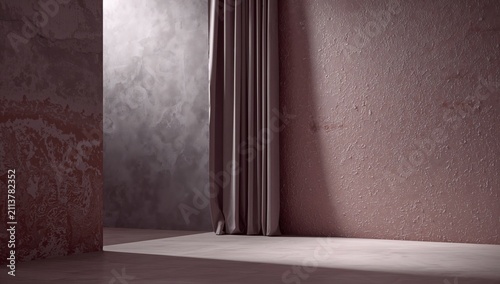 Interior Space With Curtain and Textured Wall at Different Angles