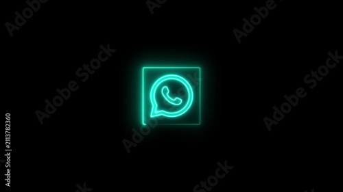 Neon Blue whatsapp social media glowing animation on black background, whatsapp light  With  on a Animation  4k stock  video. 