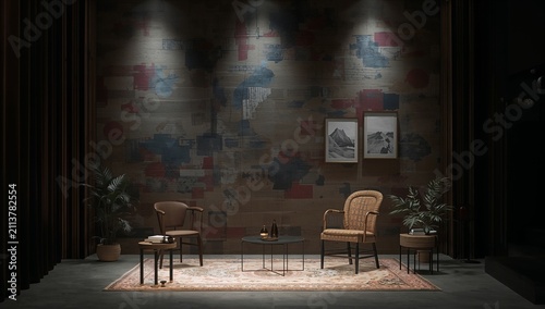 Stage Setup With Draped Fabric in a Theater Space