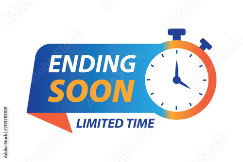 Ending Soon Limited Time Blue Orange Clock Timer Banner Vector Tag Template for Countdown Sale