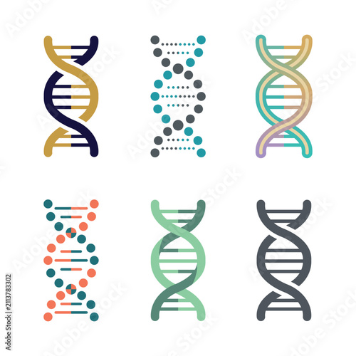 DNA Double Helix Strand Vector Icons Set for Genetic Science Biotechnology Medical Research