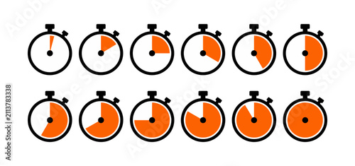 Fotografie Set of stopwatch showing different time intervals in black and orange