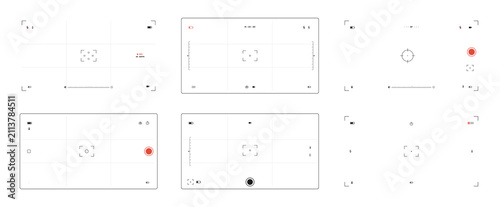 Camera viewfinder ui. Photo and video recording screen interface of camera, dslr video camera and camcorder viewfinder graphic elements. Vector viewfinders ui isolated set.