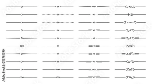 Vintage decorative dividers and ornamental line borders, set of 40 elegant vector flourishes, minimalist black filigree page separators for wedding stationery