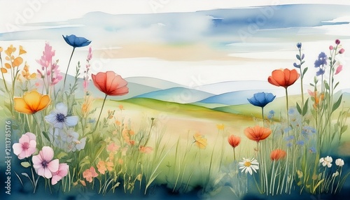 a watercolor painting of several field of flowers minimalistic landscapes digital painting and drawing generative ai