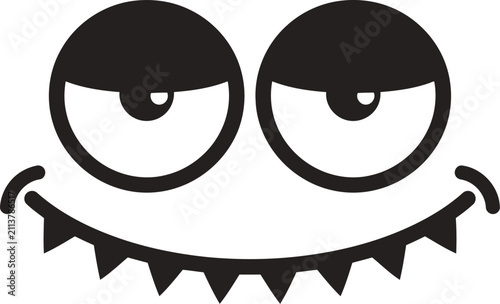 Foto Cartoon monster face with sleepy eyes and a toothy grin