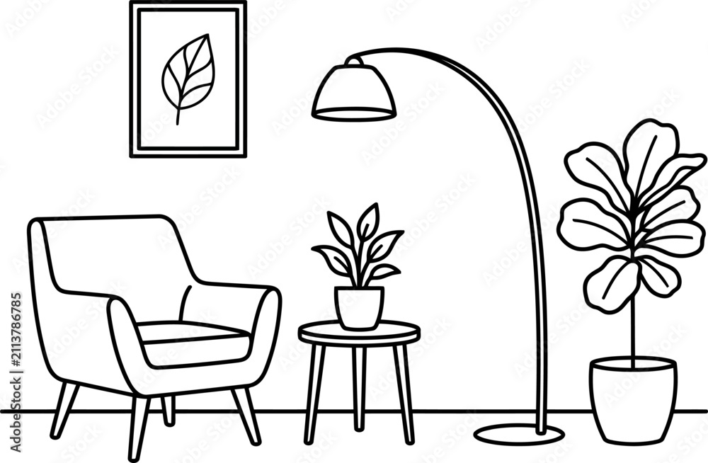 Fototapeta premium Cozy living room interior with armchair and plants