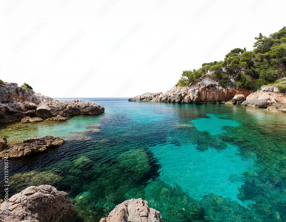 Fototapeta premium rocky coastal lagoon with crystal clear water tranquil natural oasis for relaxation and exploration isolated on white background