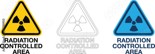 Obraz na płótnie Radiation controlled area warning signs with radioactive hazard symbol in three designs