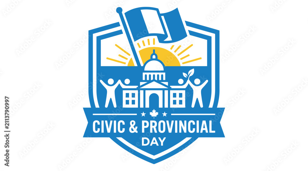 Naklejka premium Civic And Provincial Day Emblem Vector Illustration With Flag And Building