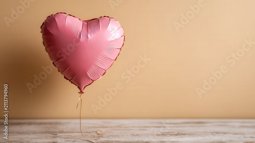 Heart-shaped balloon stands alone against a simple background in a quiet setting