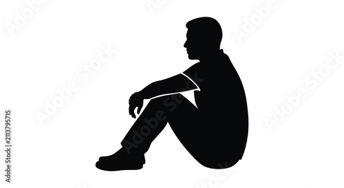 Fotografie Seated man in profile black silhouette against a white background