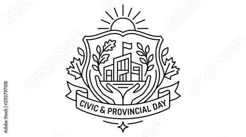 Fotografie Civic And Provincial Day Emblem Black Line Art On White Background