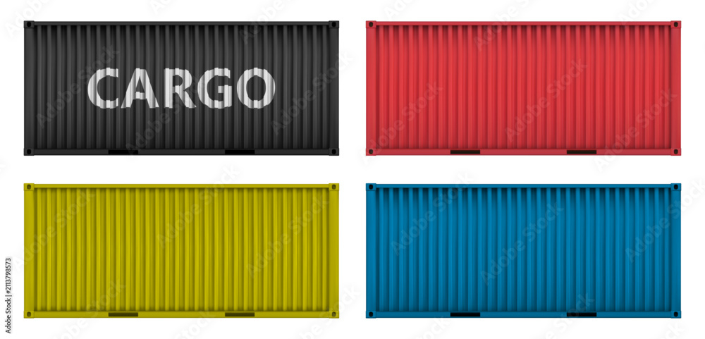 Obraz premium Red realistic corrugated metal textured cargo container isolated. Siding cargo container bg. Industry line sea transportation. Vector illustration