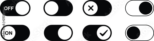 Bild auf Leinwand Toggle switch vector icons, On Off slider buttons for mobile apps, web interfaces, settings panels, user experience design and software applications