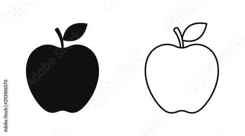Quadro su tela Apple Silhouette And Outline Black On White Background