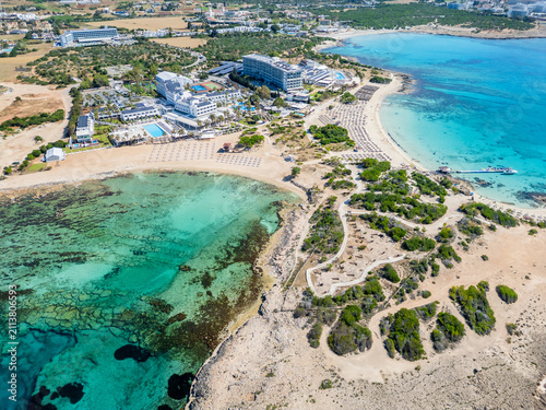 Cyprus, Ayia Napa, aerial view of Makronissos beach on sunny day