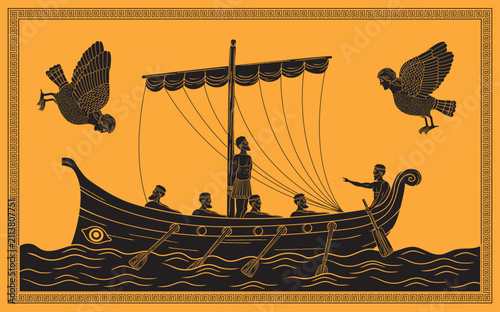 Vector illustration of Odysseus and Sirens